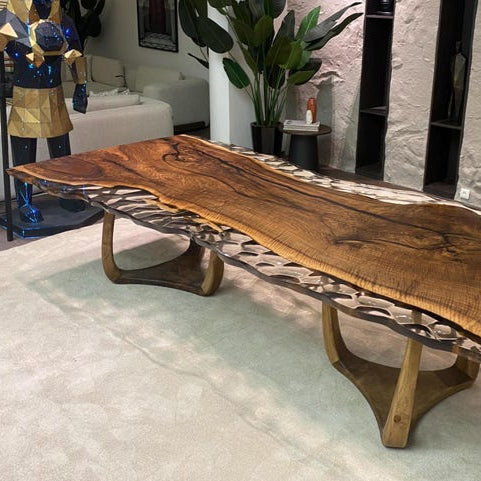 Walnut Wood & Clear Epoxy Live Edge Dining Table – Custom River Table in Multiple Sizes