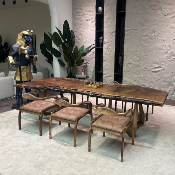 Walnut Wood & Clear Epoxy Live Edge Dining Table – Custom River Table in Multiple Sizes