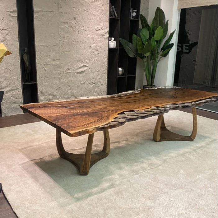 Walnut Wood & Clear Epoxy Live Edge Dining Table – Custom River Table in Multiple Sizes