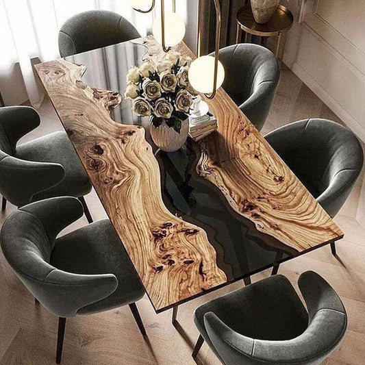 Live Edge Olive Wood & Epoxy Resin Dining Table – Handcrafted River Design for Kitchen, Bar, or Coffee Area