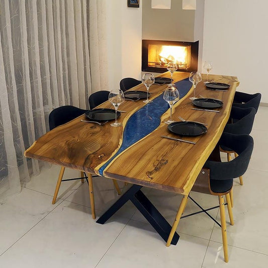 Made-to-Order Epoxy Dining Table – Live Edge Wood & Resin River Handmade Statement Piece for Modern Interiors