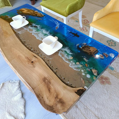 Ocean Wave Resin Coffee Table Handcrafted Epoxy Beach Table with Realistic Surf Effect Coastal Decor for Living Room
