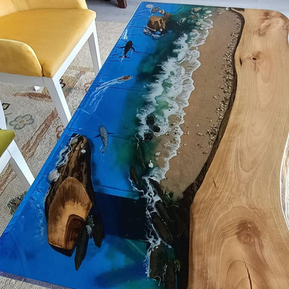 Ocean Wave Resin Coffee Table Handcrafted Epoxy Beach Table with Realistic Surf Effect Coastal Decor for Living Room