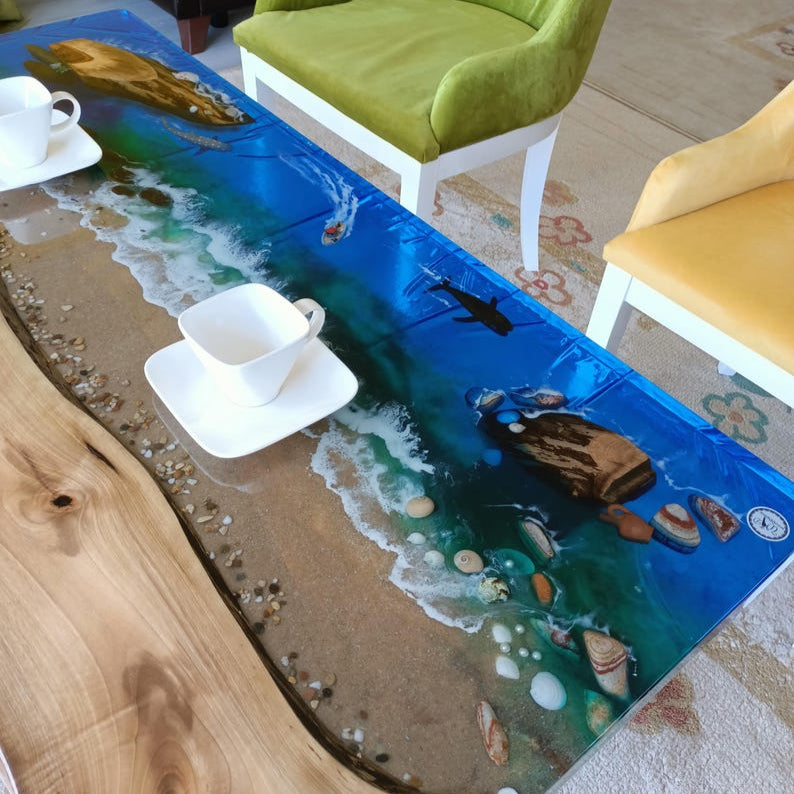 Ocean Wave Resin Coffee Table Handcrafted Epoxy Beach Table with Realistic Surf Effect Coastal Decor for Living Room