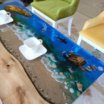 Ocean Wave Resin Coffee Table Handcrafted Epoxy Beach Table with Realistic Surf Effect Coastal Decor for Living Room