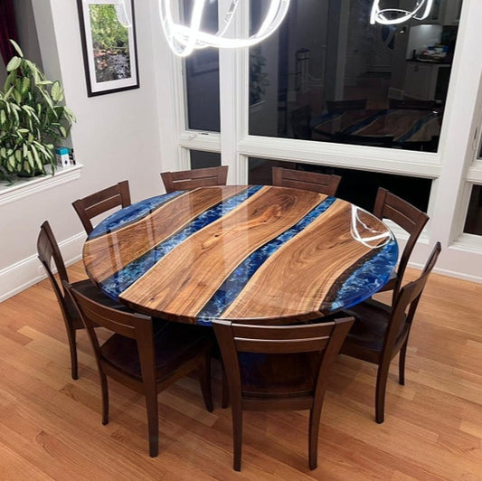Round Epoxy River Table Burl Maple Wood & Custom Resin Unique Modern Accent or Dining Table